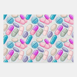 Hoja De Papel De Regalo Medicina y farmacia Cápsula Púrpura Gris Rosa