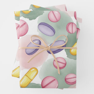Hoja De Papel De Regalo Medicina y farmacia Cápsula Púrpura Gris Rosa