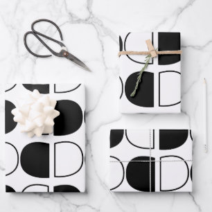 Hoja De Papel De Regalo Medio Círculo Geométrico Negro y Blanco
