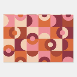 Hoja De Papel De Regalo Medio Siglo Moderno Medios Círculos Rosa Marrón Na