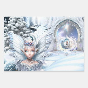 Hoja De Papel De Regalo Melanin trío de hadas carruaje nieve invierno