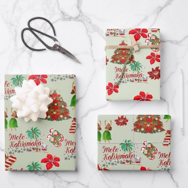 Hoja De Papel De Regalo Mele Kalikimaka Festive Gift Wrap (Anverso)