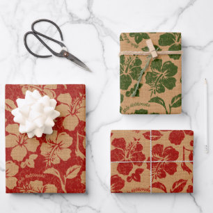 Hoja De Papel De Regalo Mele Kalikimaka Vintage Pareau Hawaiian Hibiscus
