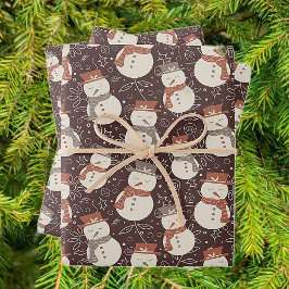 Hoja De Papel De Regalo Mellow Snowmen - patrón de Navidades amaro rojo.