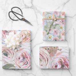 Hoja De Papel De Regalo Melocotón rosa pálido rosas de acuarela blanco sab