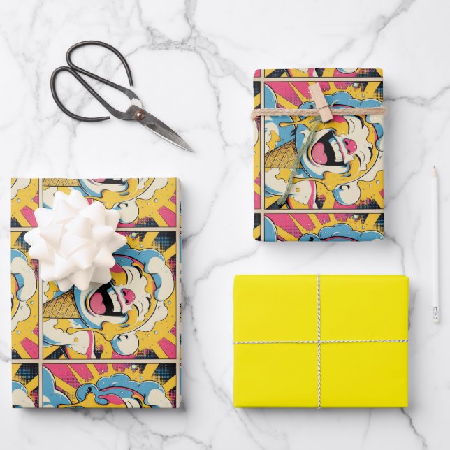 Hoja De Papel De Regalo Melting Joy – Ice Cream Pop Art Explosion (Anverso)