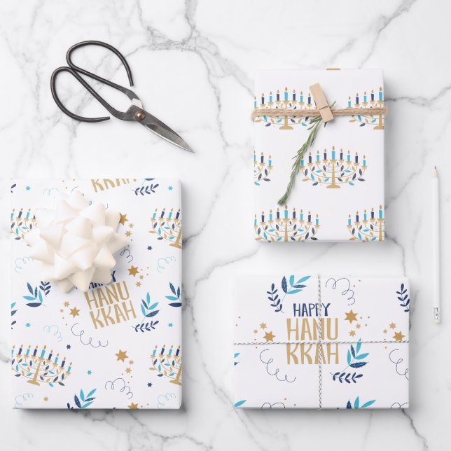 Hoja De Papel De Regalo Menorah Hanukkah (Anverso)