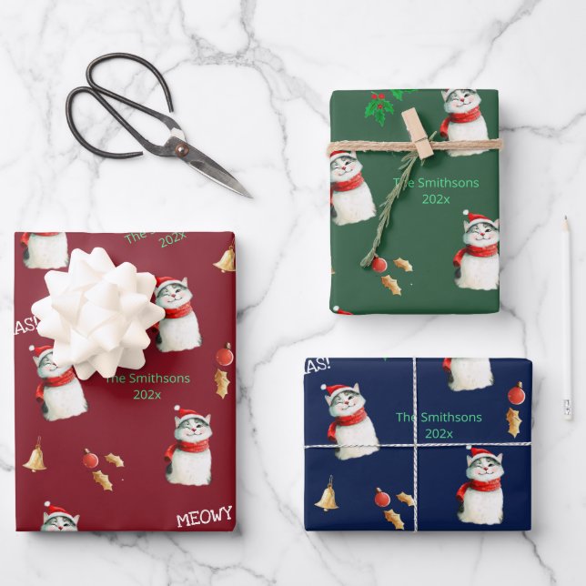 Hoja De Papel De Regalo Meowy Cat Festivier Navidades personalizados (Anverso)