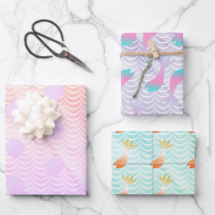 Hoja De Papel De Regalo Mermaid Escales Coloridos fondos acuáticos