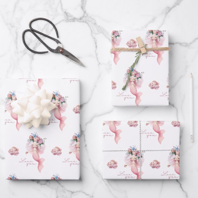 Hoja De Papel De Regalo Mermaid I Love You Wraping Paper Set (Anverso)