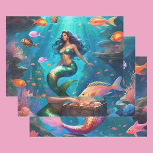 Hoja De Papel De Regalo Mermaid Ocean Fish Chica 3