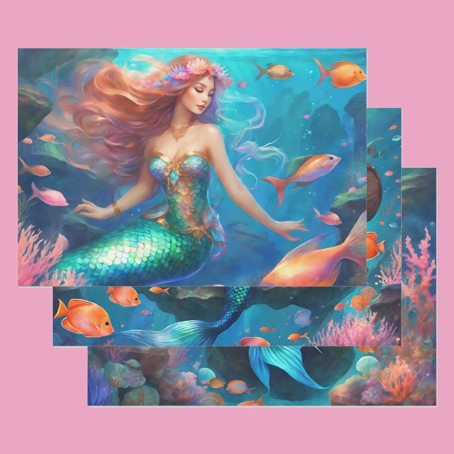 Hoja De Papel De Regalo Mermaid Ocean Treasure Chest Chica 3 (Subido por el creador)