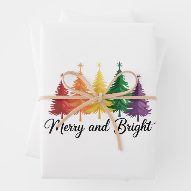 Hoja De Papel De Regalo Merry And Bright Rainbow Christmas Tree Gay LGBTQ  (In situ)