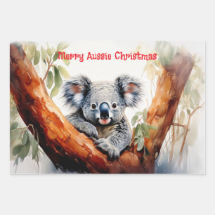 Hoja De Papel De Regalo Merry Aussie Navidades Koala