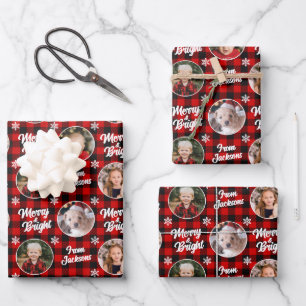 Hoja De Papel De Regalo Merry&Bright 4 fotos Navidades Red Buffalo Plaid