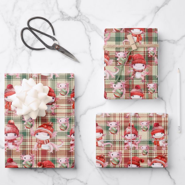 Hoja De Papel De Regalo Merry Christmas Axolotl Wrapping Paper Sheet (Anverso)