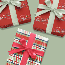 Hoja De Papel De Regalo Merry Christmas Caligraphy Script Simple Red Cute