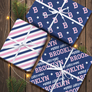 Hoja De Papel De Regalo Merry Christmas Custom Name Monogram Pink Navy