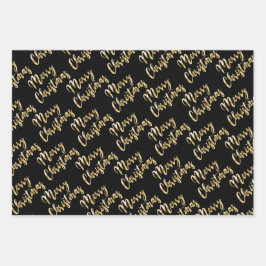 Hoja De Papel De Regalo Merry Christmas gold script morado negro blanco