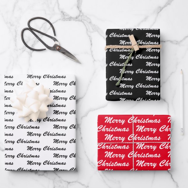 Hoja De Papel De Regalo Merry Christmas HandWritings White Red (Anverso)