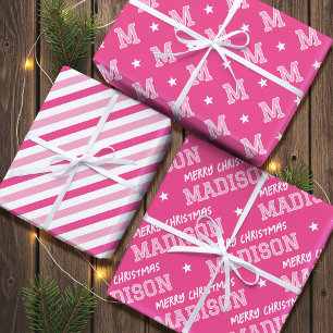 Hoja De Papel De Regalo Merry Christmas Name Monogram Chica adolescente ro