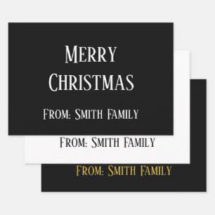Hoja De Papel De Regalo Merry Christmas Name Monogram Gold Black White