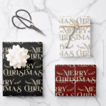 Hoja De Papel De Regalo Merry Christmas typography falsa textura purpurina<br><div class="desc">Feliz Navidad elegante tipografía con una textura falsa purpurina.</div>