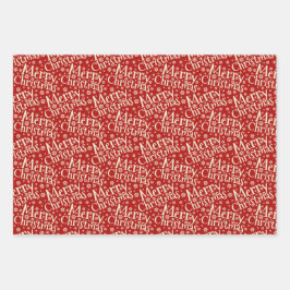 Hoja De Papel De Regalo Merry Christmas Typography Red Cream Pattern
