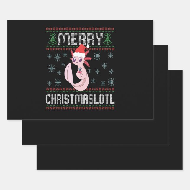 Hoja De Papel De Regalo Merry Christmaslotl Cute Axolotl Regalo de suéter  (Set)
