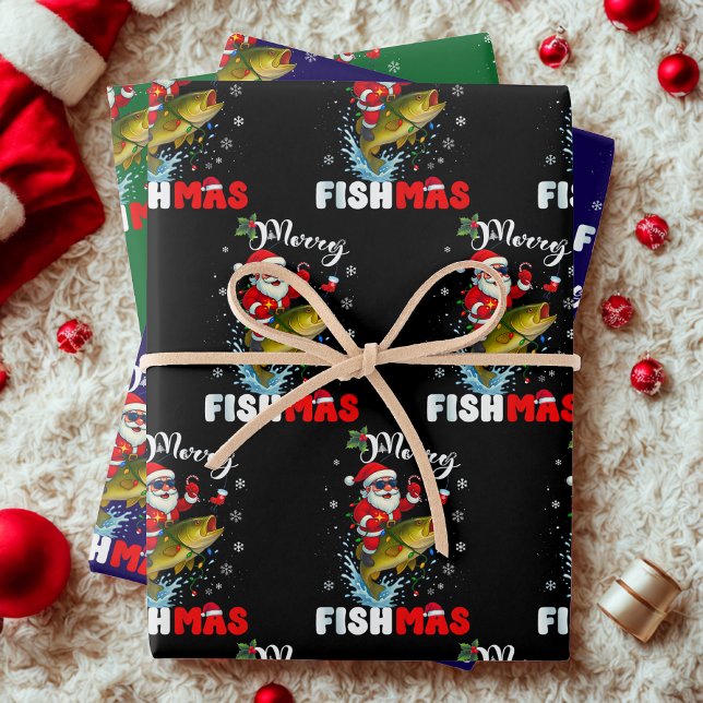 Hoja De Papel De Regalo Merry Fishmas Gift Wrap, Fish Fishing Christmas (Subido por el creador)