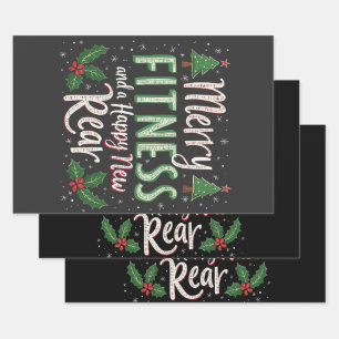 Hoja De Papel De Regalo Merry Fitness y Feliz Nueva Navidad de Construcció