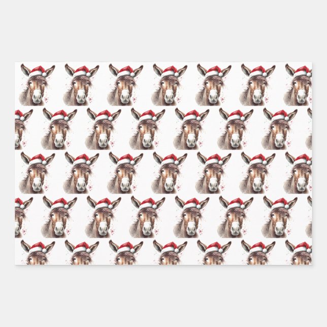 Hoja De Papel De Regalo Merry Little Navidad Donkey (Anverso 3)