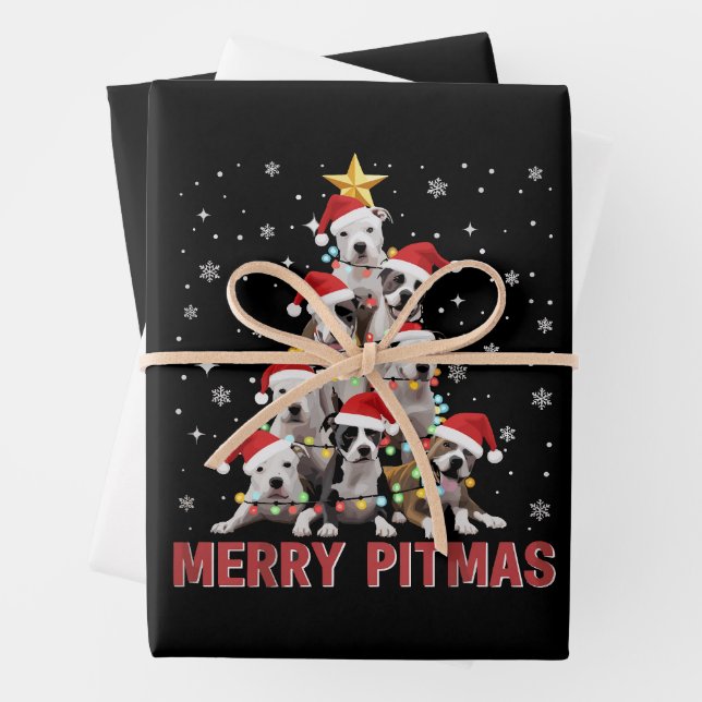 Hoja De Papel De Regalo Merry Pitmas Pitbull Dog Tree Ugly Navidades (In situ)