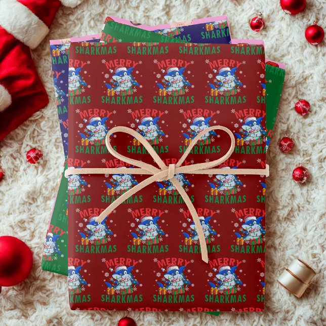 Hoja De Papel De Regalo Merry Sharkmas Santa Shark Lover Navidades (Subido por el creador)