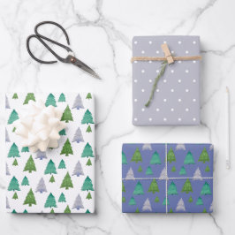 Hoja De Papel De Regalo Merry Tree Watercolor Púrpura Verde