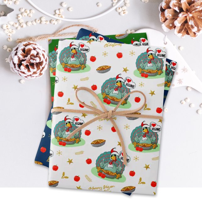 Hoja De Papel De Regalo Merry Vegan Navidades, Funny Turkey (Subido por el creador)
