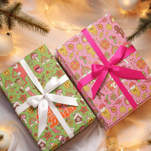 Hoja De Papel De Regalo Merry y Bright   Festividad de los Navidades Retro