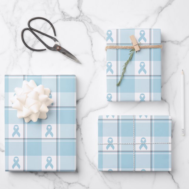 Hoja De Papel De Regalo Mesothelioma Cancer Awareness Plaid Light Blue (Anverso)