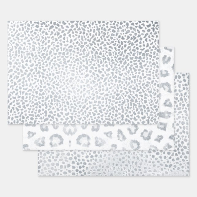 Hoja De Papel De Regalo Metalizada Animal leopardo del tigre impreso plata metálica (Set)