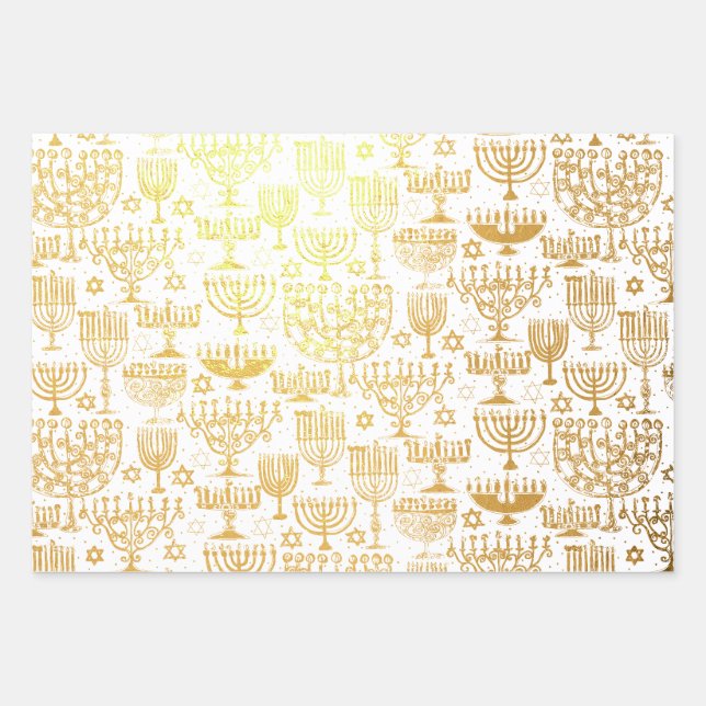 Hoja De Papel De Regalo Metalizada Diseño elegante de Hanukkah Menorah (Anverso)