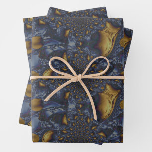 Hoja De Papel De Regalo Metalizado de fundición azul dorada y plateada