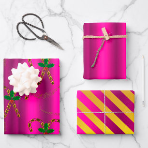 Hoja De Papel De Regalo Metallic Gold and Pink Christmas
