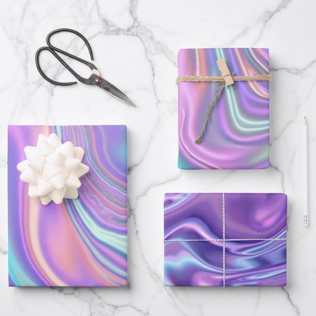 Hoja De Papel De Regalo Metallic Iridescent Rainbow Pink Aqua Purple  (Anverso)