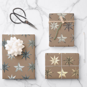Hoja De Papel De Regalo Mezcla de estrellas Metalizado escandinavas rustic