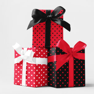 Hoja De Papel De Regalo Mezcla de lunares femenina blanca, negra y roja br