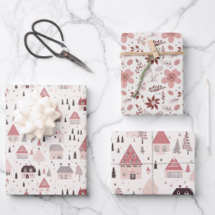 Hoja De Papel De Regalo Mezcla de Navidades rosados bonitos