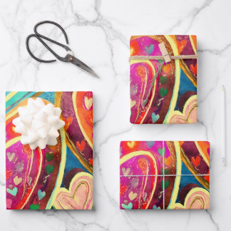 Hoja De Papel De Regalo Mezcla de patrones cardíacos de colores Funky