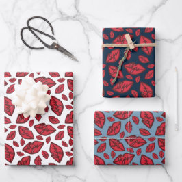 Hoja De Papel De Regalo Mezcla de patrones de labios divertidos