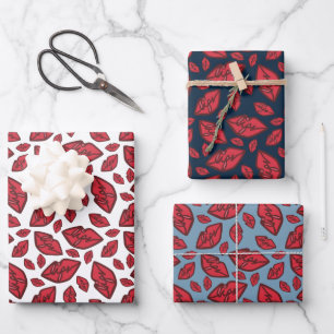 Hoja De Papel De Regalo Mezcla de patrones de labios divertidos