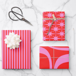 Hoja De Papel De Regalo Mezcla de patrones precoces rosados y rojos